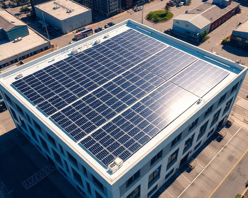 Commercial building with solar panels on the roof